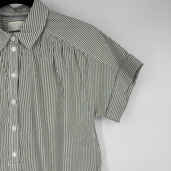 NWT J.Crew Relaxed Fit Short Sleeve Cotton Poplin Popover Blouse Grey Stripe XS - Picture 2 of 7